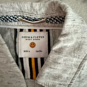 Denim & Flower Light Gray Shirt with Patterned Collar